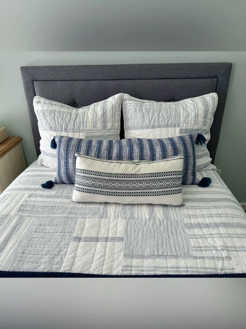 Set of 2 Coordinating Coastal Lumbar Pillows, Blue & White